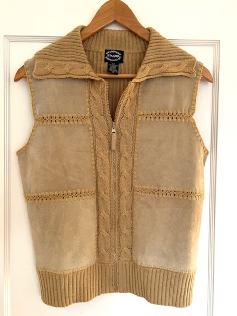 Vintage Suede Leather and Cableknit Zip-up Vest | Size Medium